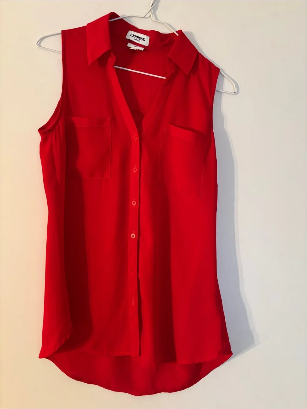 Express Portofino Sleeveless Red Button-Front Blouse